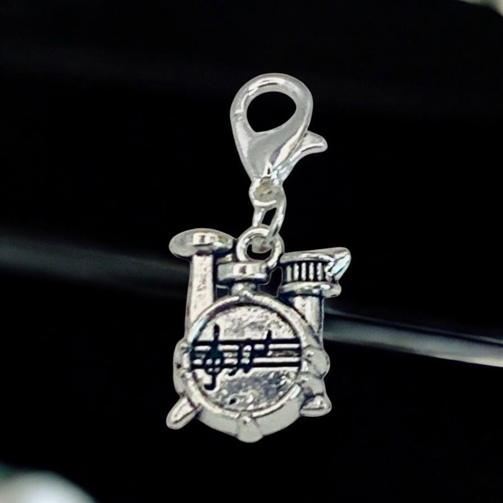 Silver Drum set Keychain, Bag, or Backpack - Picture 2 of 3